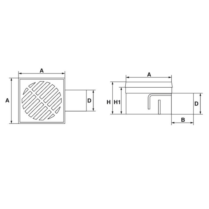 Floor drain with side exit 100 x 100 mm - PP cover