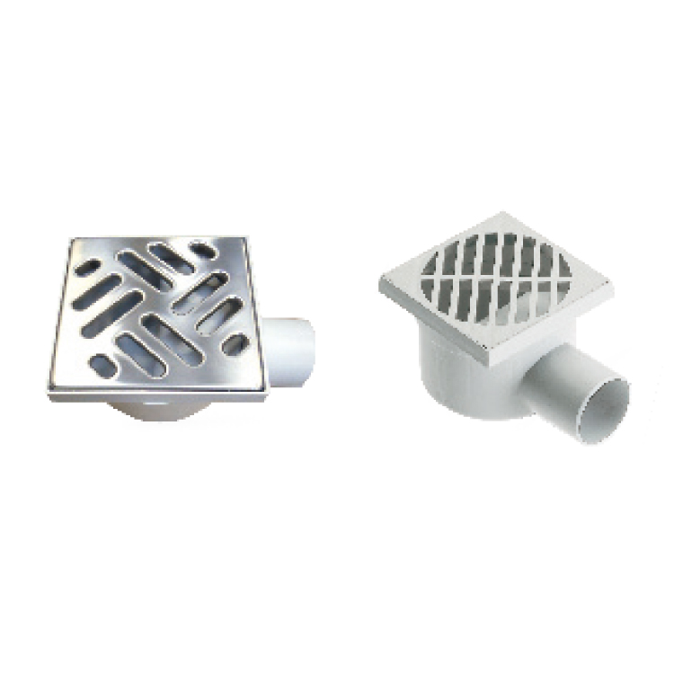 Floor drain with side exit 150 x 150 mm - PP cover
